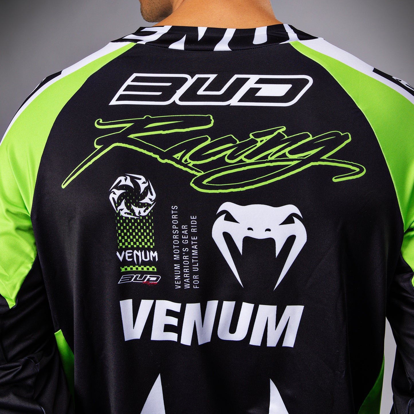 Venum x Bud Racing 남성용 드라이 테크 티셔츠 – 블랙/화이트/라임 그린