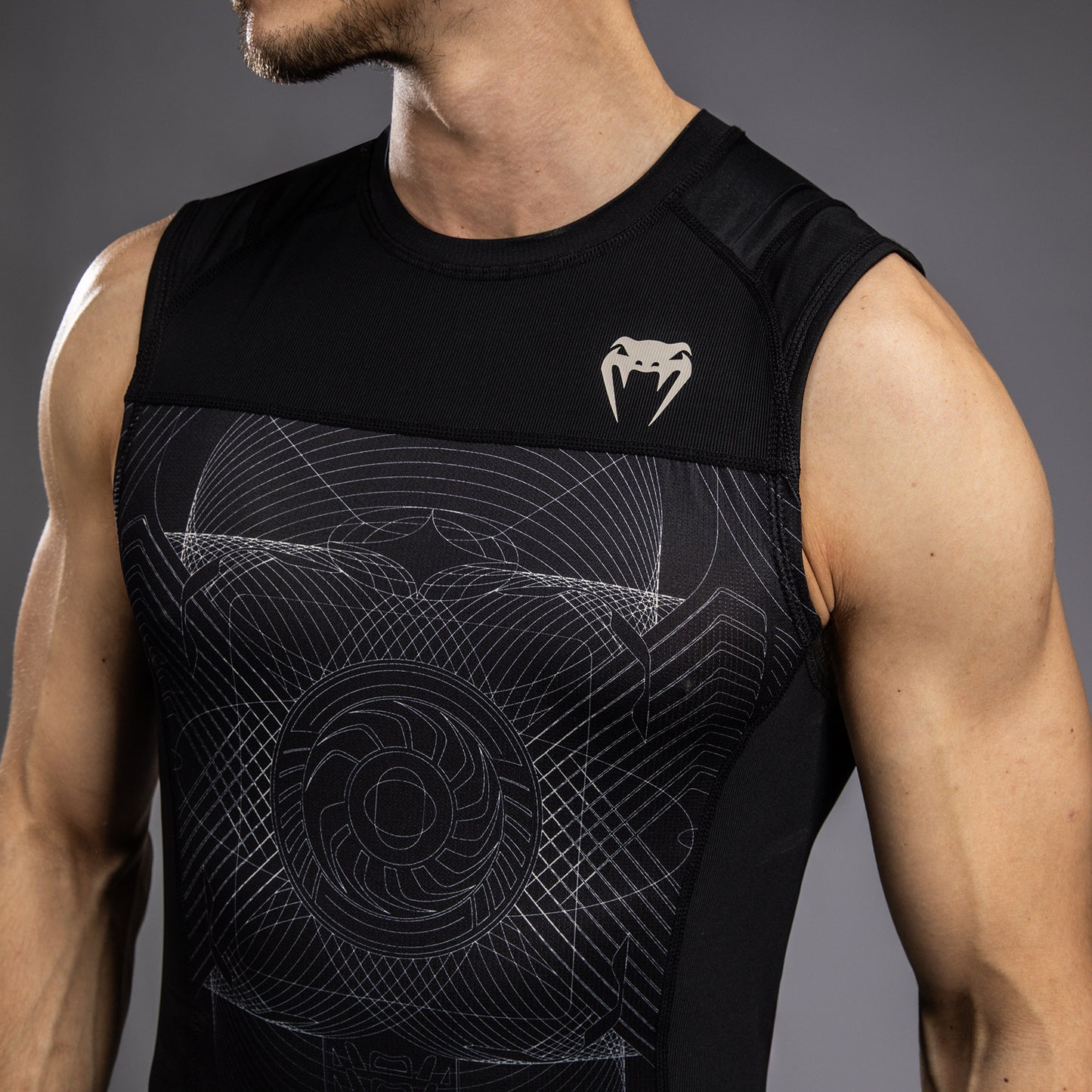 Venum G-Fit Air 남성용 민소매 래쉬가드 – 딥 블랙/데저트 샌드