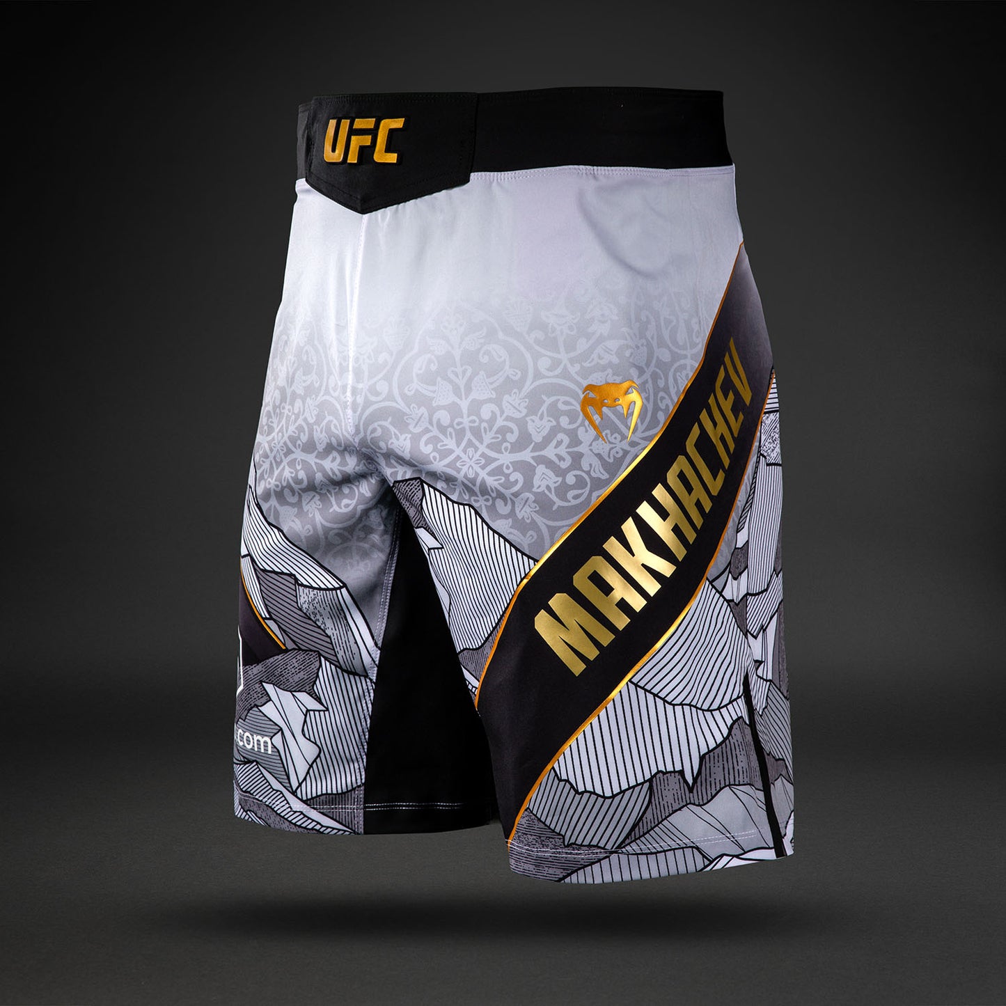 남성용 UFC Unrivaled by Venum 화이트 이슬람 마카체프 롱 핏 파이트 쇼츠
