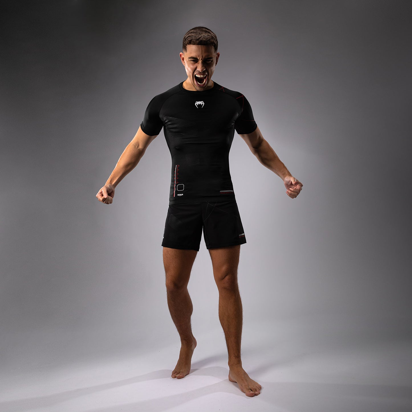 Venum Tactical XT 반팔 래쉬가드 – 블랙/파이어 레드