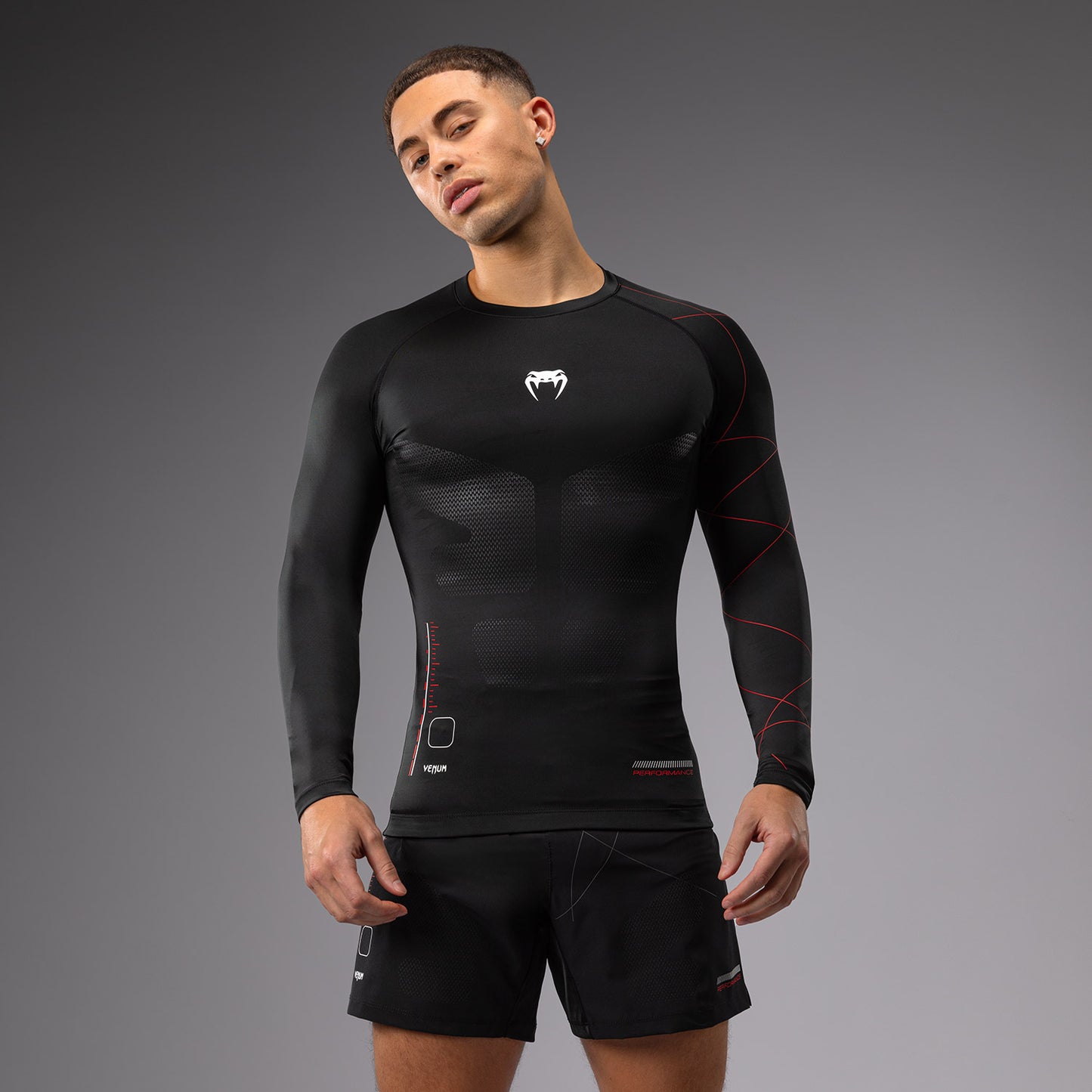 Venum Tactical XT 남성용 긴팔 래쉬가드 – 블랙/파이어 레드
