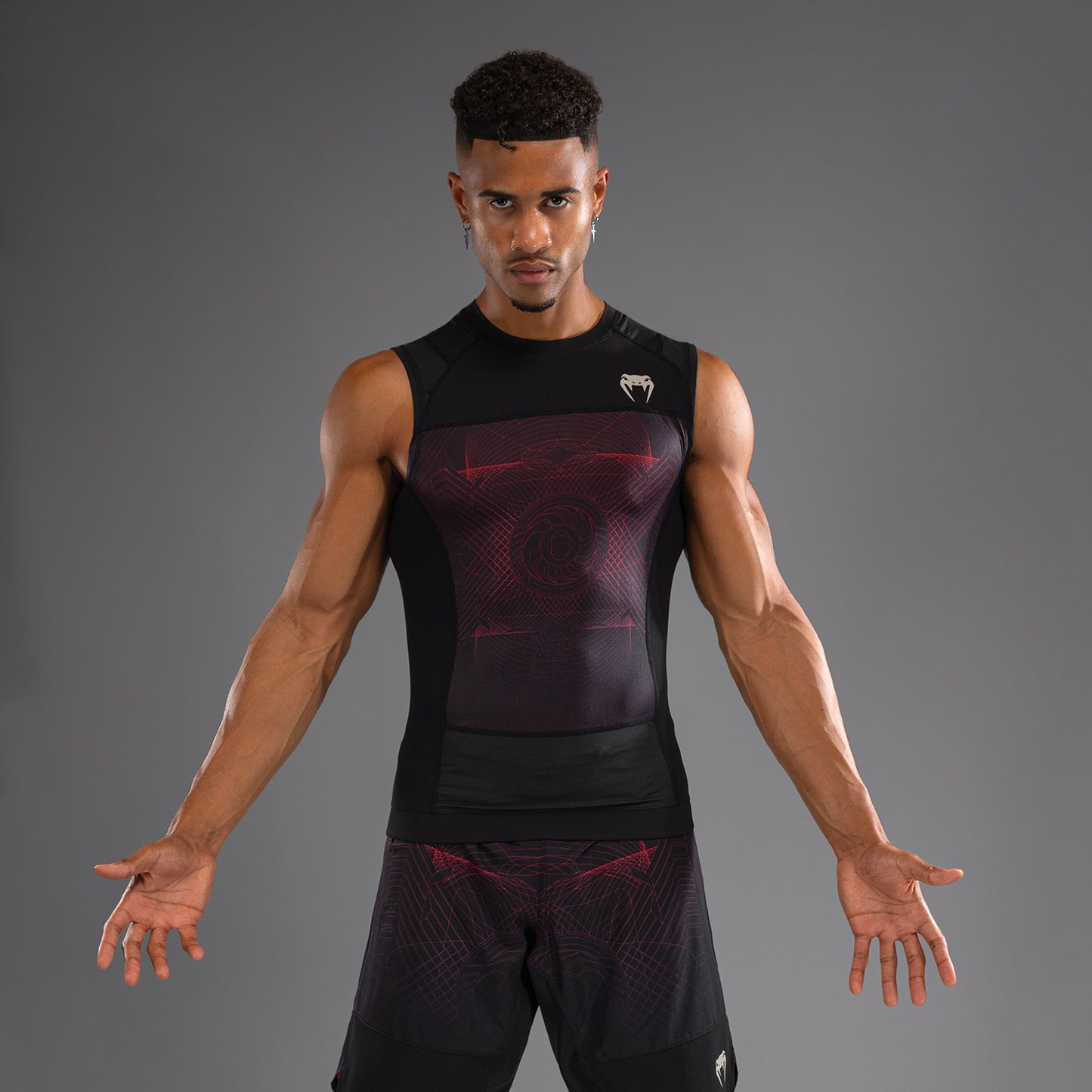 Venum G-Fit Air 남성용 민소매 래쉬가드 – 딥 블랙/파이어 레드