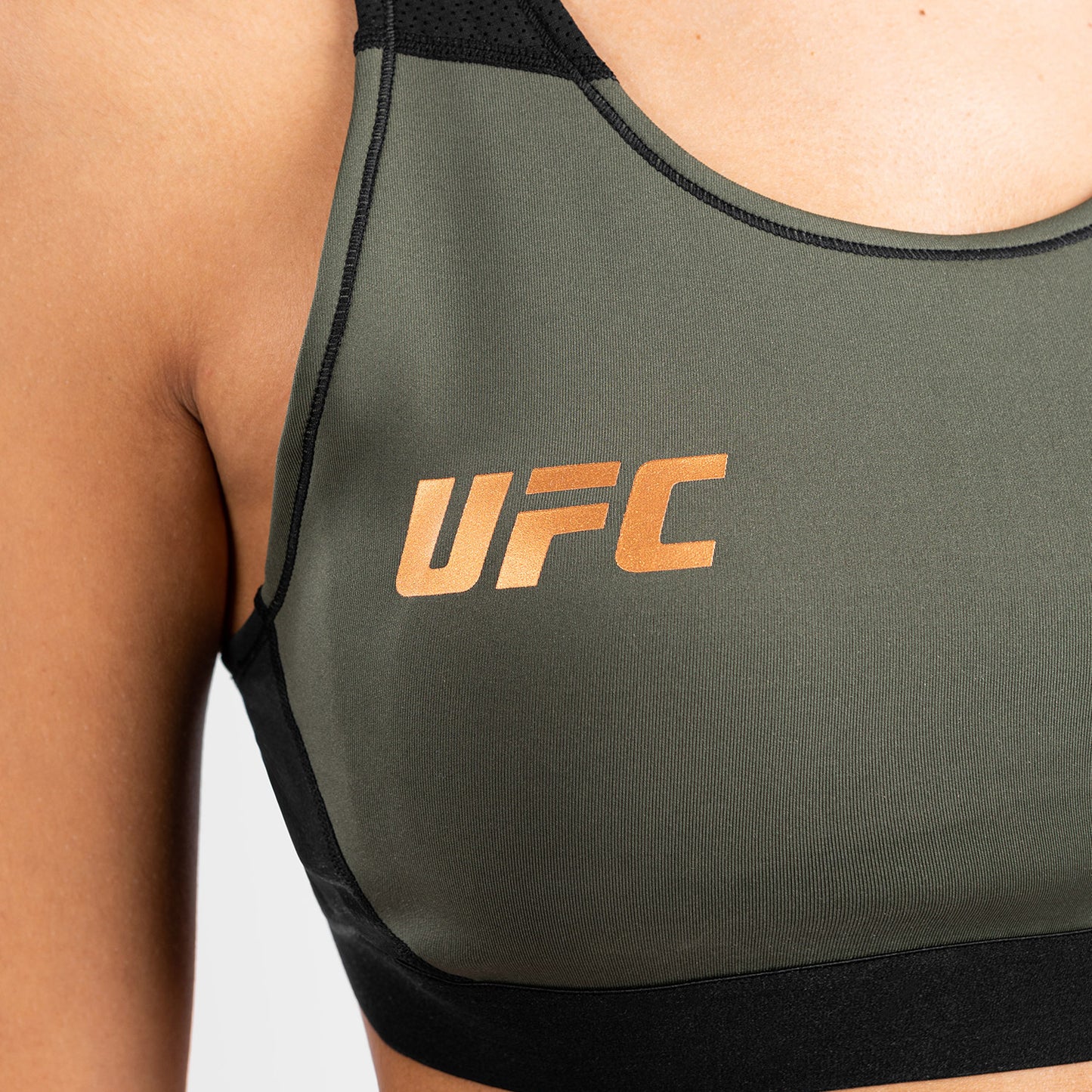 UFC Adrenaline by Venum Fight Week 여성용 스포츠 브라 – 카키/브론즈