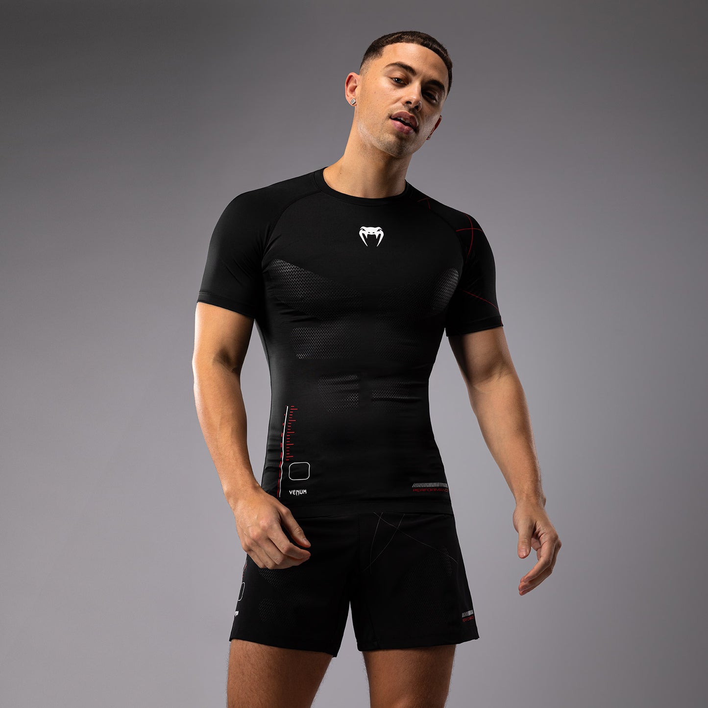 Venum Tactical XT 반팔 래쉬가드 – 블랙/파이어 레드