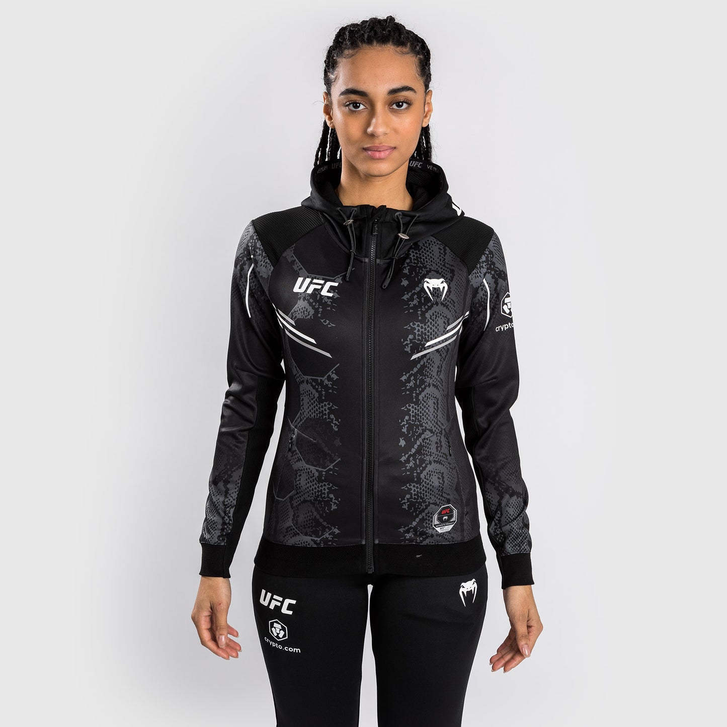 UFC Adrenaline by Venum Authentic Fight Night 여성용 워크아웃 후디 – 블랙