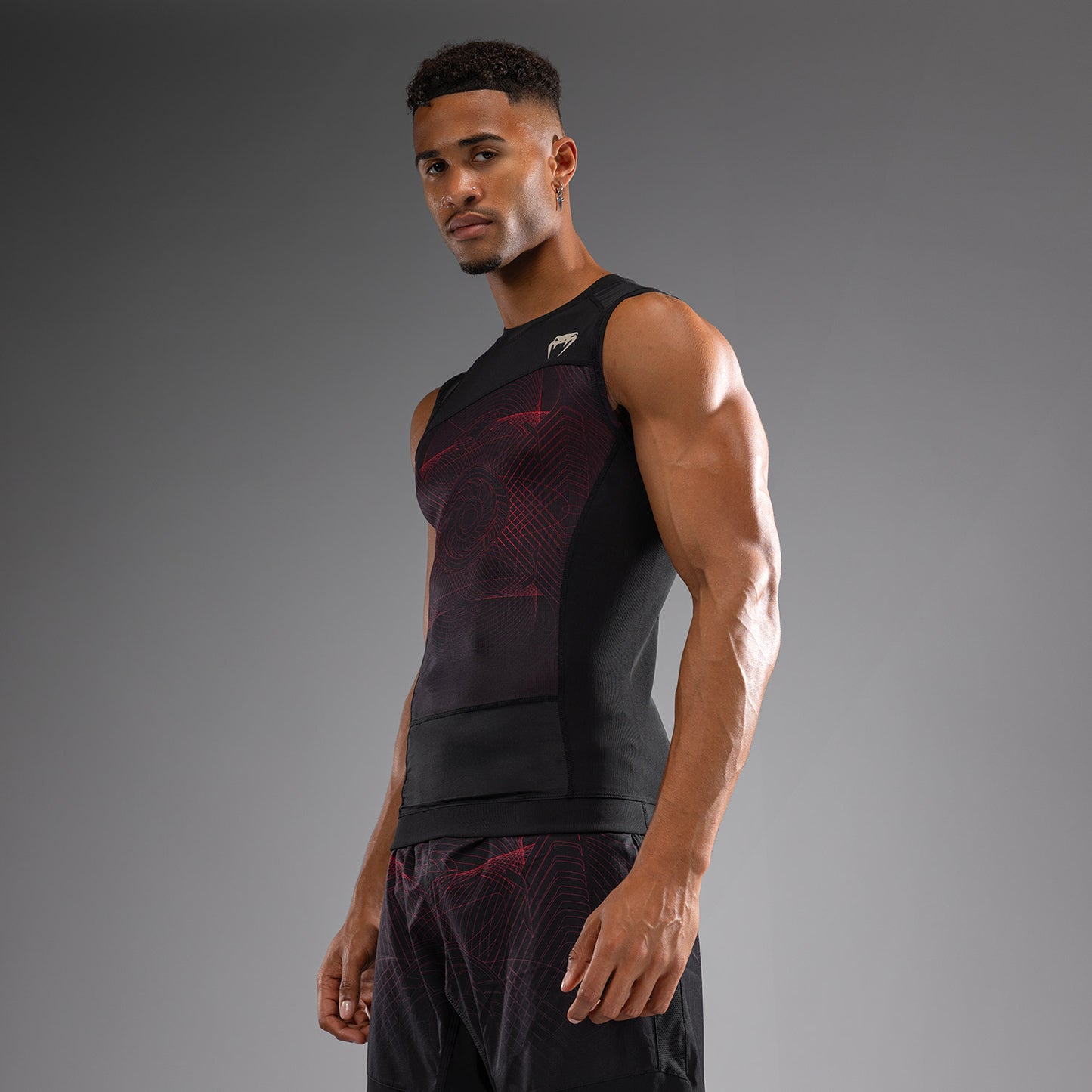 Venum G-Fit Air 남성용 민소매 래쉬가드 – 딥 블랙/파이어 레드