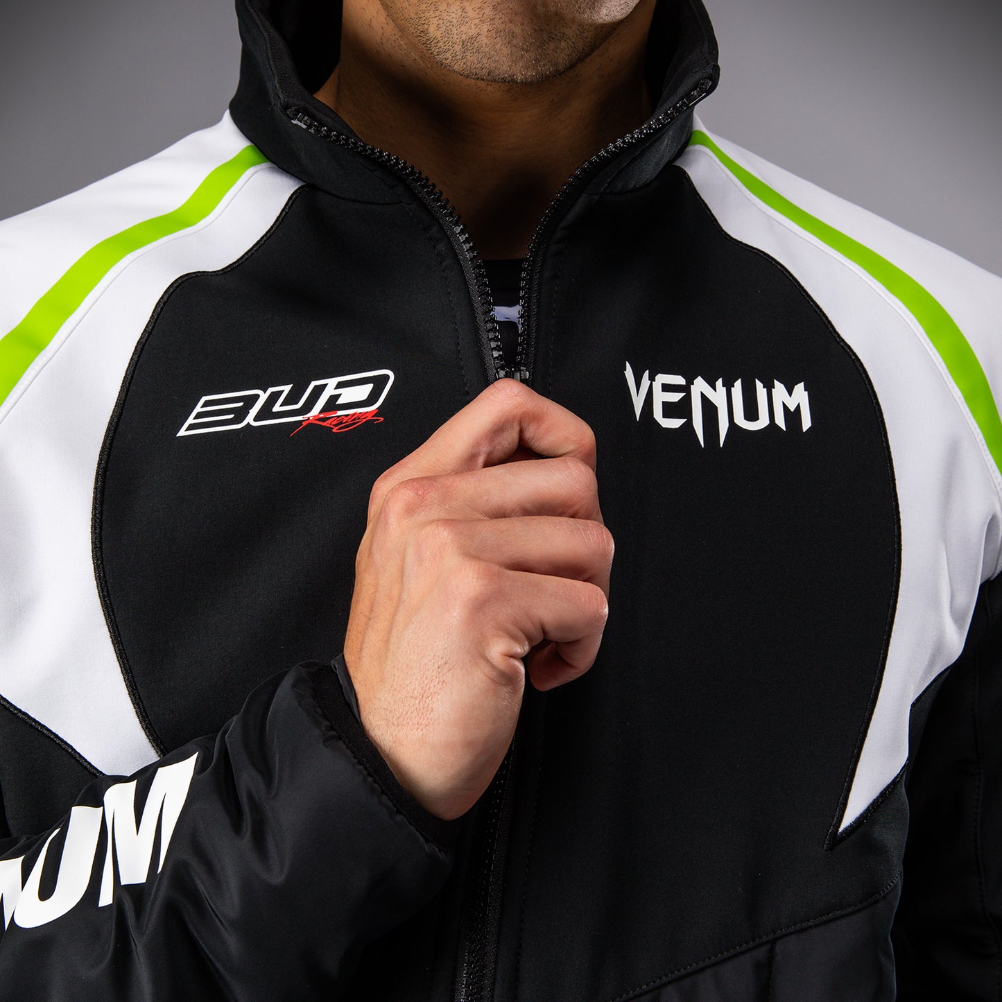 Venum x Bud Racing 남성용 자켓 – 블랙/화이트/라임 그린