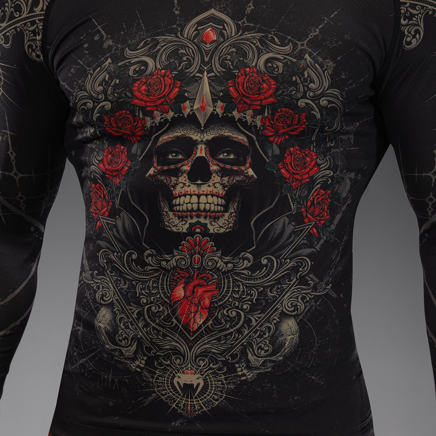 Venum Santa Muerte 5.0 남성용 긴팔 래쉬가드 – 딥 블랙/골드