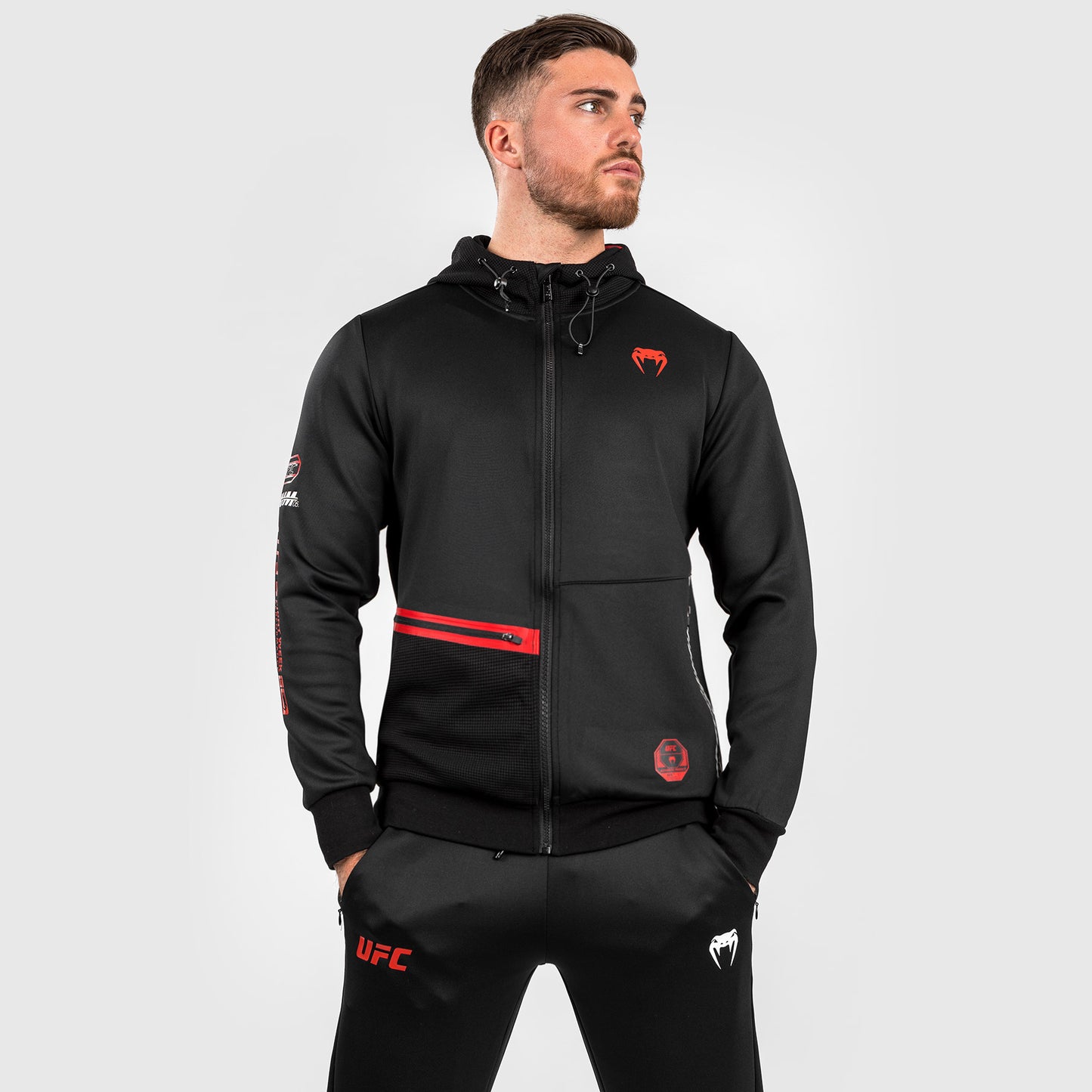 UFC Adrenaline by Venum Fight Week 남성용 집업 후드티셔츠 – 블랙