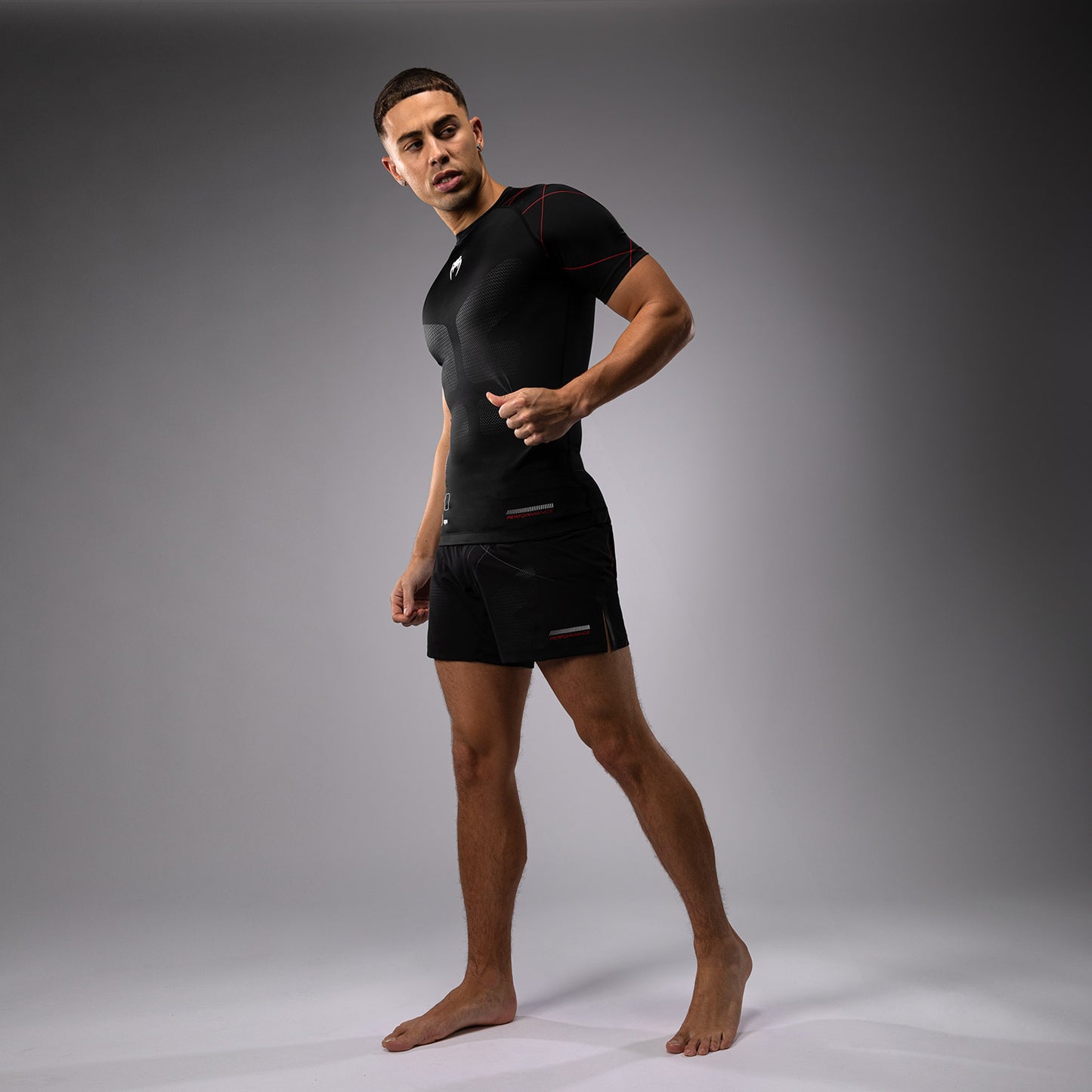 Venum Tactical XT 반팔 래쉬가드 – 블랙/파이어 레드