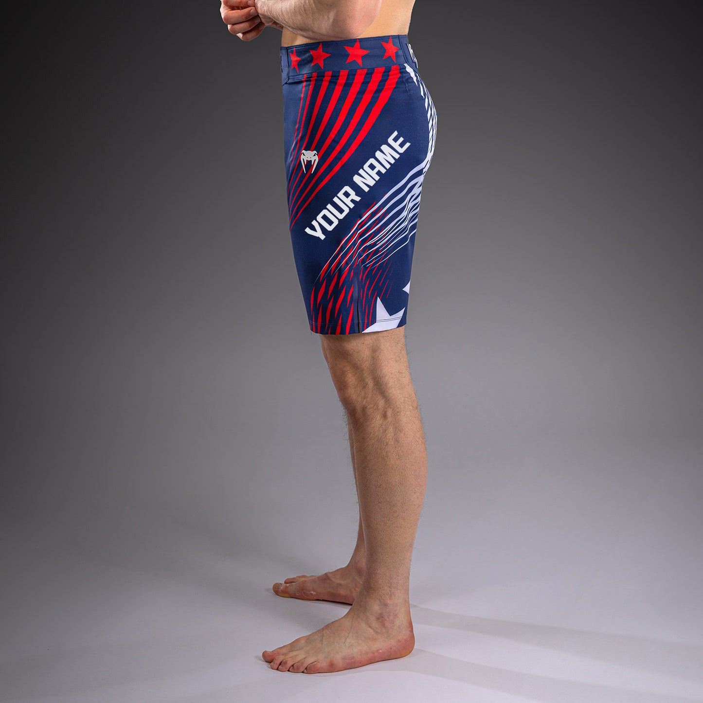 Official UFC Freedom 250 by Venum 남성용 Authentic Fight Night 파이트 쇼츠 롱 핏 - 블루