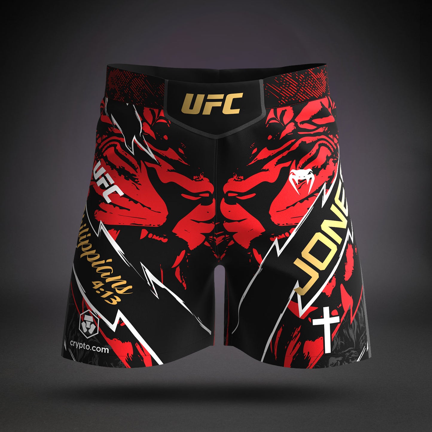 Men's UFC Unrivaled by Venum 레드 존 존스 쇼트 핏 파이트 쇼츠